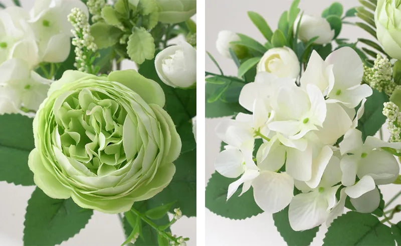 Blaue Seidensträuße Künstliche Waldhortensien Pfingstrosenknospen Hochzeit Braut Handstrauß Hausgarten Desktop Blumenarrangement Dekor