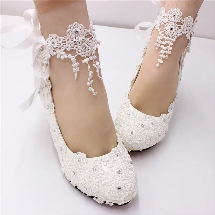 Neu Schuhe Frau Braut Elegante Weiße Spitze Perle Design High Heels frauen High Heels Braut Hochzeit Schuhe Damen
