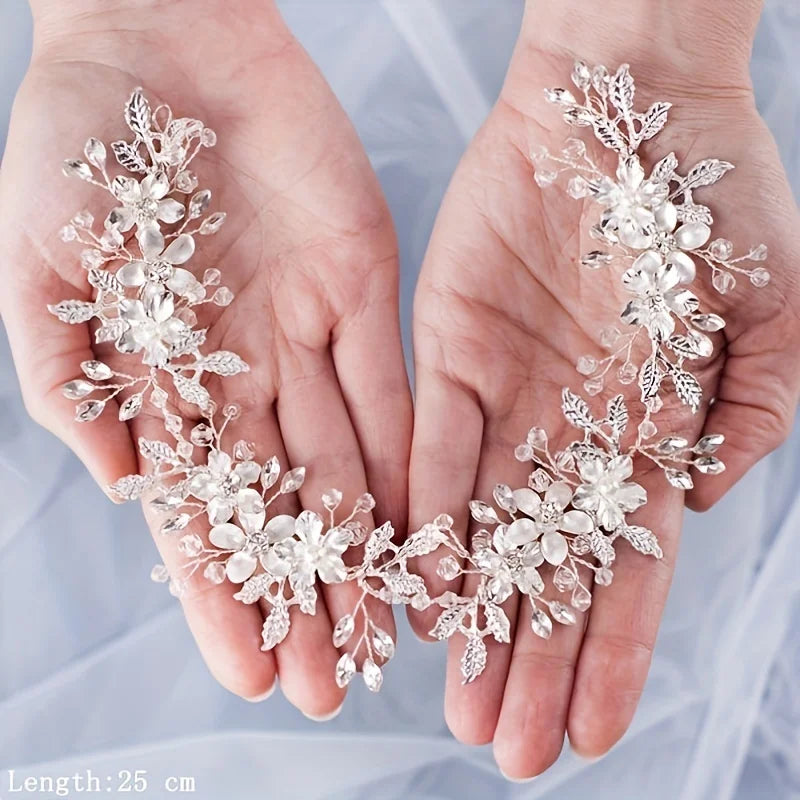 Braut Haarschmuck Kristall Perlen Stirnband Tiara Strass Blatt Stirnband Haarband Für Frauen Elegante Prinzessin Kopfbedeckung