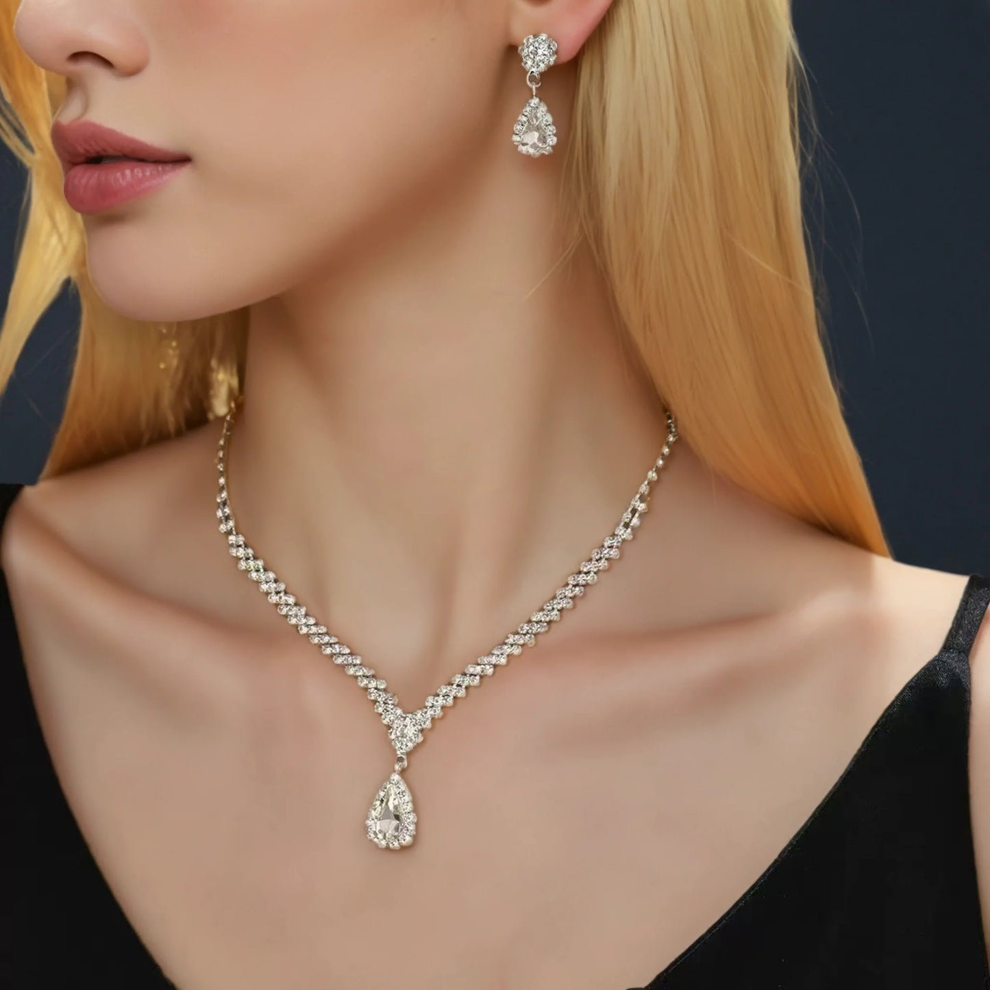 Brautschmuckset, Halskette, Ohrringe, Hochzeits-Damen-Abendkleid-Accessoires, modisches zweiteiliges Set