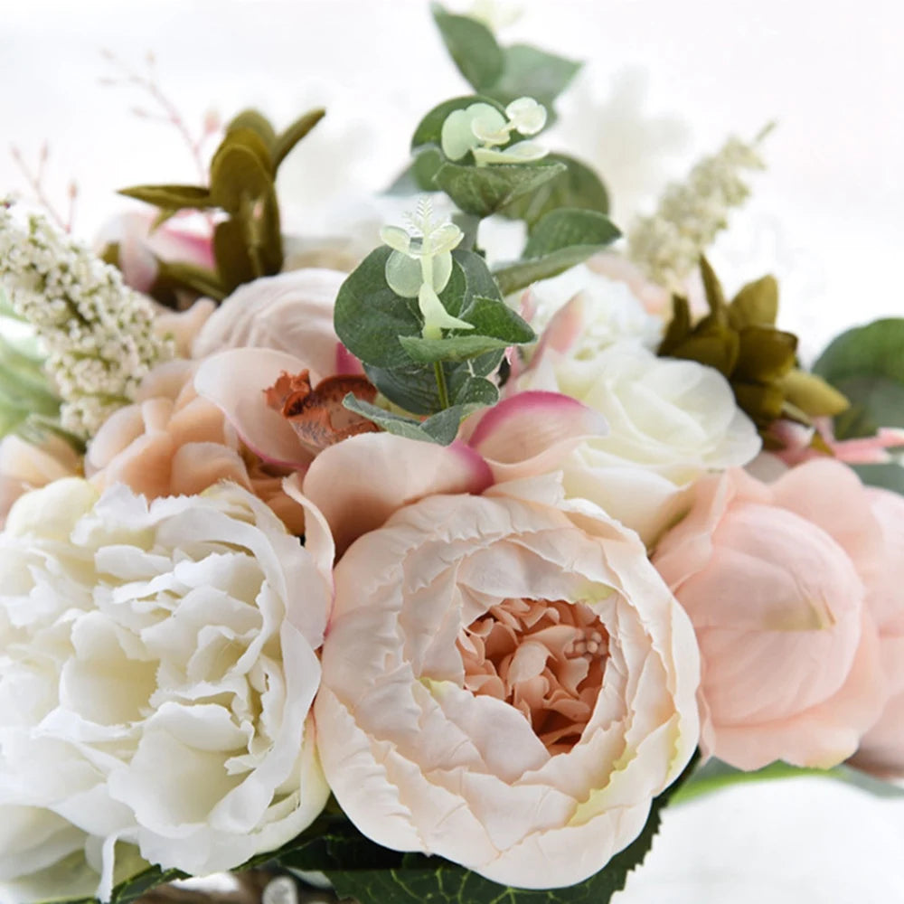 Künstlicher Pfingstrosen-Rosen-Blumenstrauß für die Braut, Brautjungfer, handgefertigter Hochzeitsstrauß, Seiden-Brautstrauß mit Blumen, heiß!