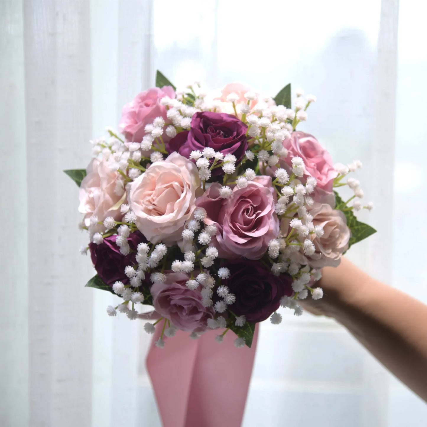 Romantischer Blumenstrauß für die Braut, Brautsträuße, Brautjungfernstrauß, künstliche Blumen, Hochzeiten im Freien und Fotoshootings drinnen/draußen