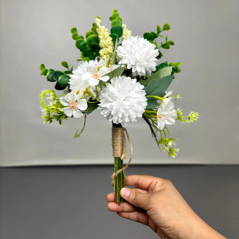 Braut Brautjungfern Hochzeitsstrauß 32cm weiß Champagner Brautstrauß Künstliche Rosen für die Hochzeitskapelle Dekoration