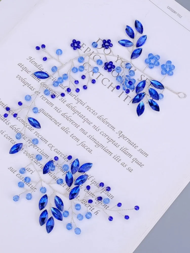 Neue Hochzeit Haar Zubehör blau Kristall Perle Haar Gürtel Hochzeit Braut Haarband Haar Ornament Haar Schmuck Braut Kopfschmuck Hea
