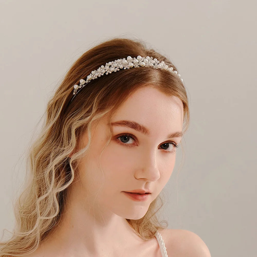 Elegante Strass-Perlen-Stirnbänder für Frauen und Mädchen, handgefertigt, einfache Blumen-Haarbänder, gewellter Retro-Haarreif, Kopfschmuck-Accessoires