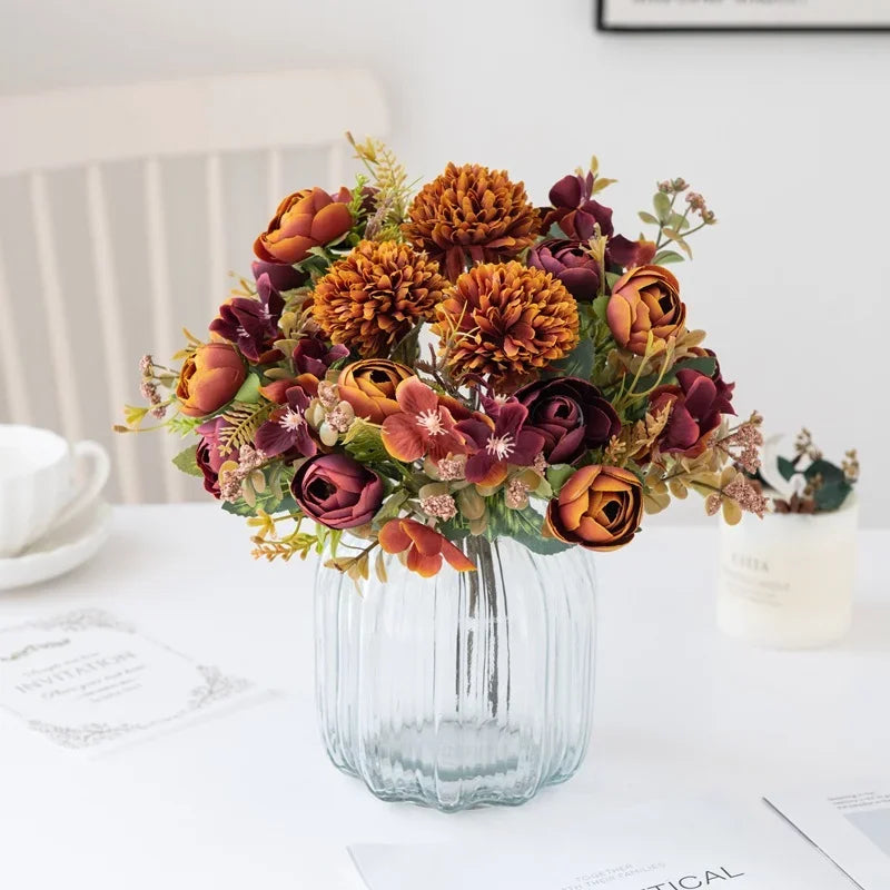 Nordischer Hochzeits-Brautstrauß, künstliche Rosen, Hortensien, Seidenblumen, Heimdekoration, Wohnzimmer, Blumen, Shooting-Requisiten