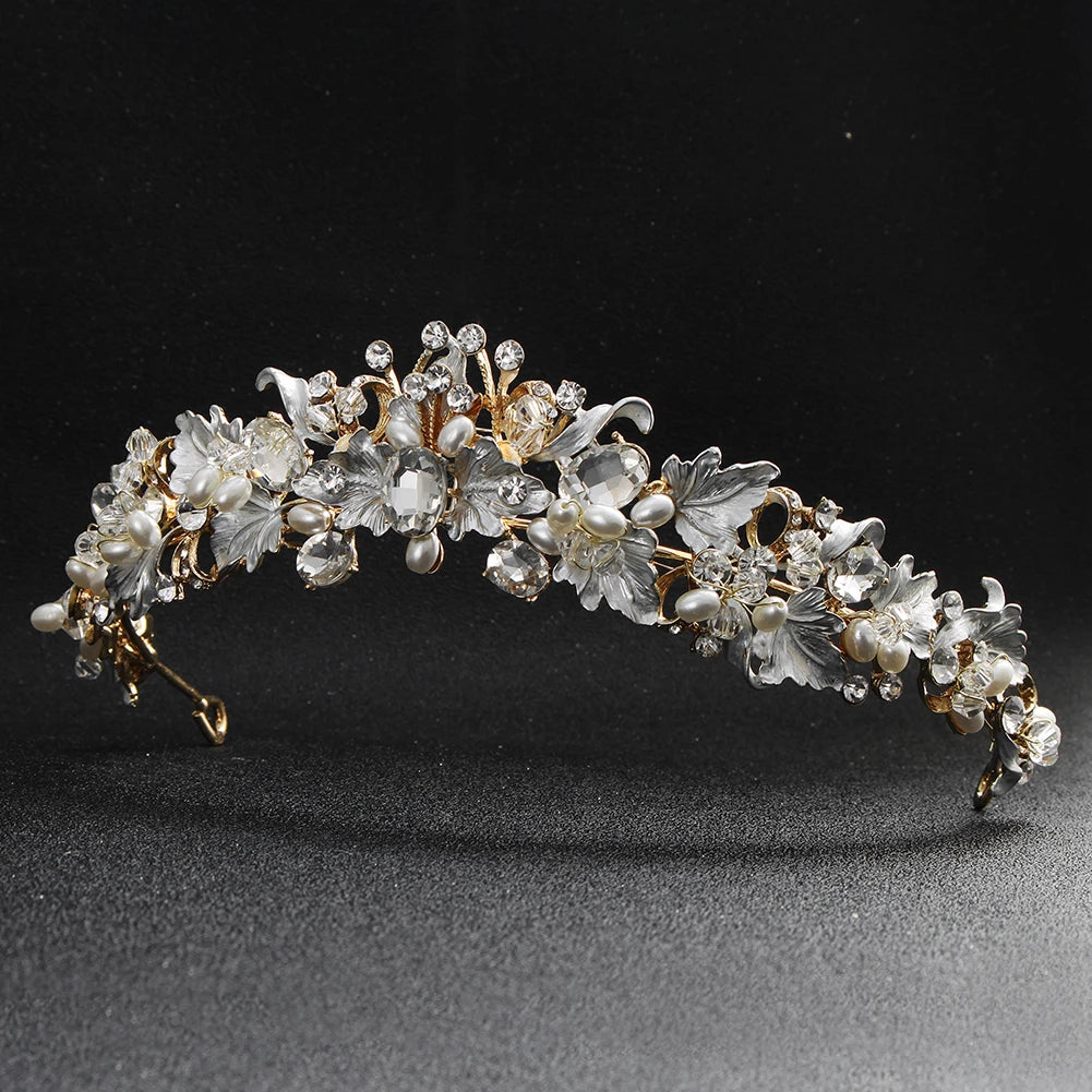 Luxus Strass Braut Diademe und Kronen Königin Krone Perle Blume Große Oval Diamant Haar Hoop Hochzeit Braut Krone