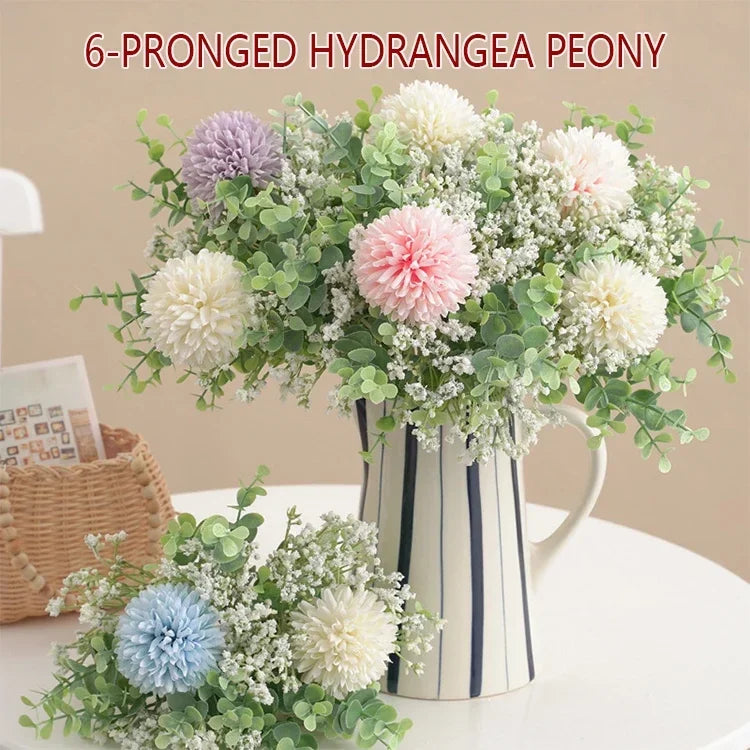 Blaue Seidensträuße Künstliche Waldhortensien Pfingstrosenknospen Hochzeit Braut Handstrauß Hausgarten Desktop Blumenarrangement Dekor