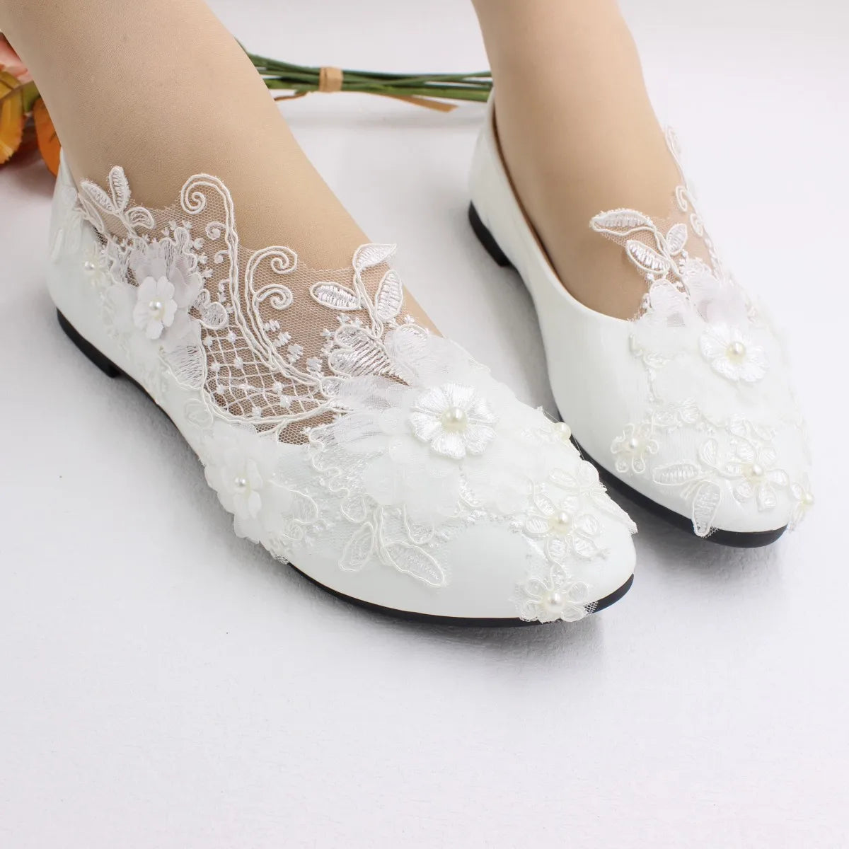 Neue frühling spitze hochzeit schuhe Weiß flache braut schuhe Original design Prinzessin frauen der einzelnen schuhe geeignet für hochzeit kleid ph