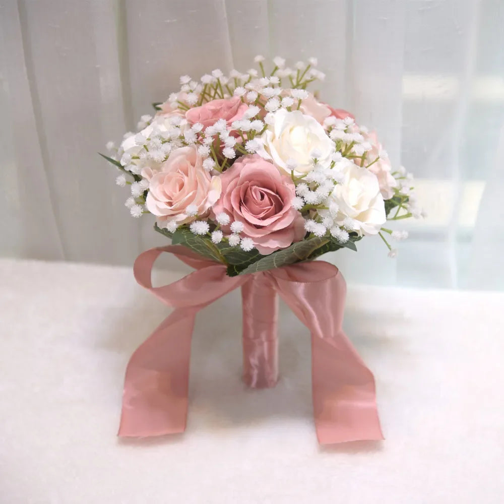 Romantischer Blumenstrauß für die Braut, Brautsträuße, Brautjungfernstrauß, künstliche Blumen, Hochzeiten im Freien und Fotoshootings drinnen/draußen