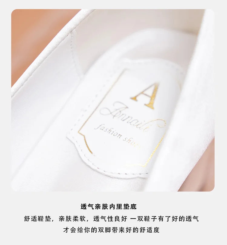 Weiße Hochzeitsschuhe, dicker Absatz, Brautschuhe mit Strasssteinen, spitzer Zehenbereich, mittlerer Absatz, große Größe 41–43, Abendschuhe für die Hochzeit, Damen-Pumps