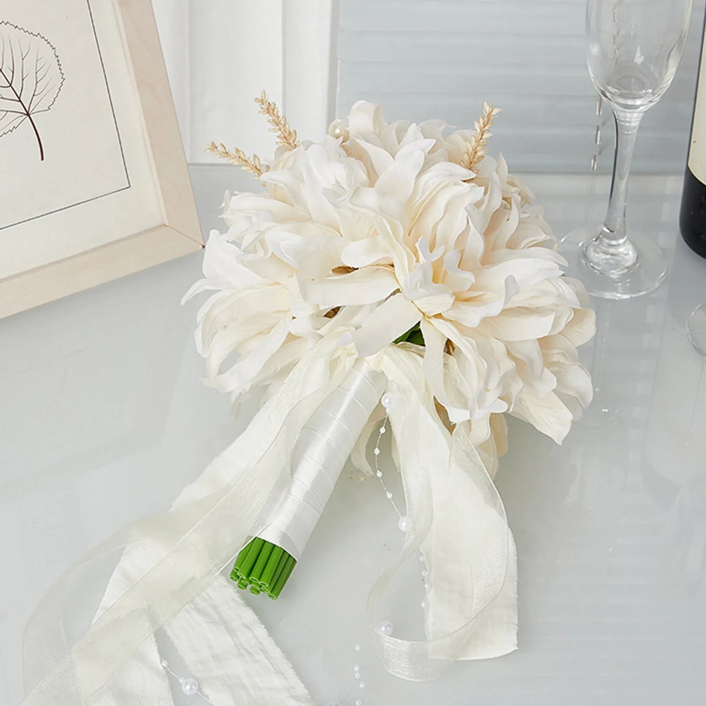 Hochzeitsstrauß Künstlicher Handstrauß Braut mit Blumen für Brautjungfer Hochzeitsblumen Brautaccessoires