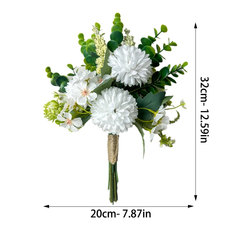 Braut Brautjungfern Hochzeitsstrauß 32cm weiß Champagner Brautstrauß Künstliche Rosen für die Hochzeitskapelle Dekoration