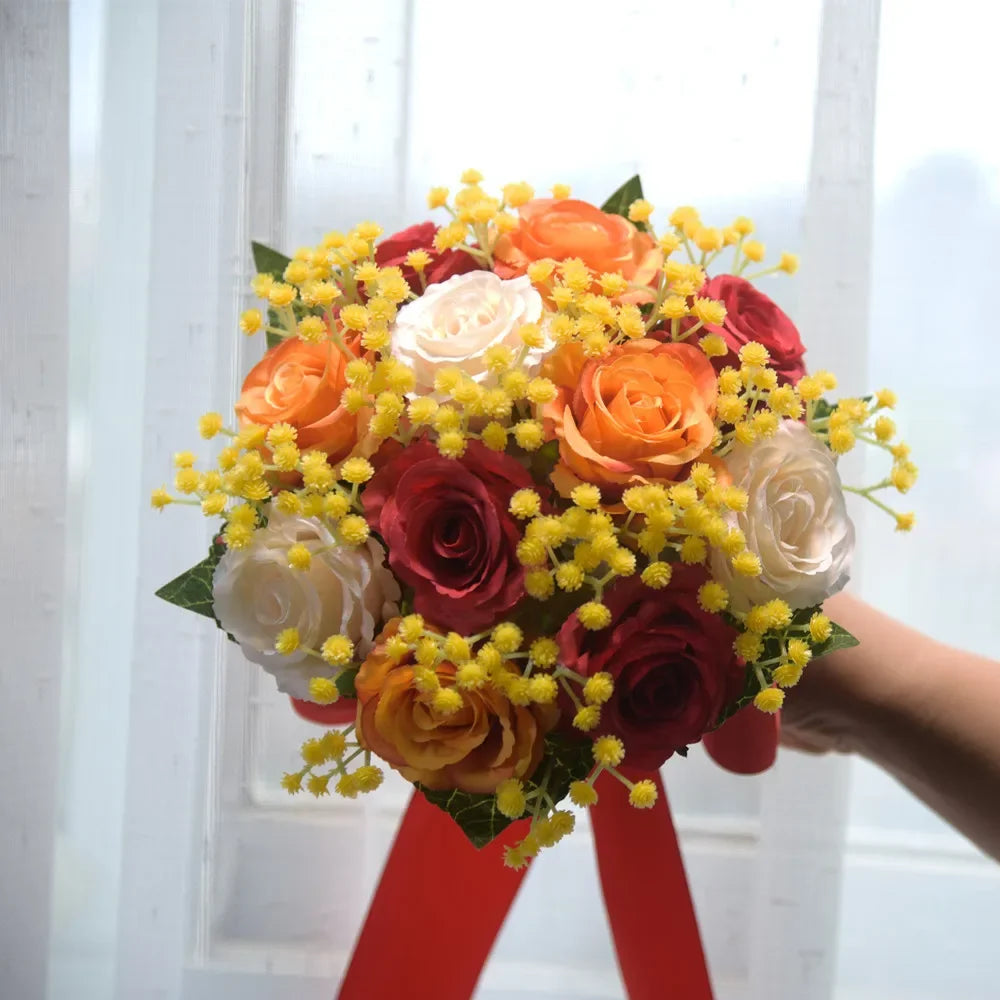 Romantischer Blumenstrauß für die Braut, Brautsträuße, Brautjungfernstrauß, künstliche Blumen, Hochzeiten im Freien und Fotoshootings drinnen/draußen