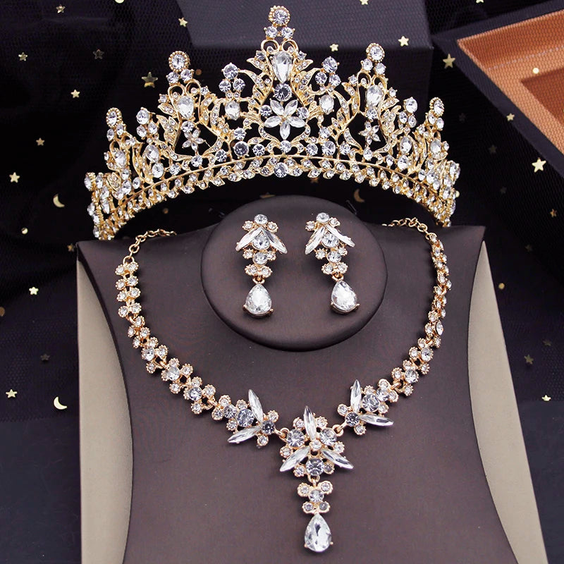 Rote Brautschmuck-Sets für Frauen, Diademe, Krone, Halskette, Ohrringe, Set für Hochzeitskleid, Braut, Kostümzubehör