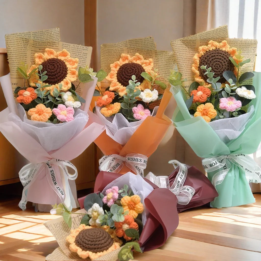 1 Stück Häkelstrauß, Efun Handgefertigter Sonnenblumen-Gänseblümchen-Strauß, Valentinstag, Jahrestag, Hochzeit, Muttertag, Geburtstagsgeschenk