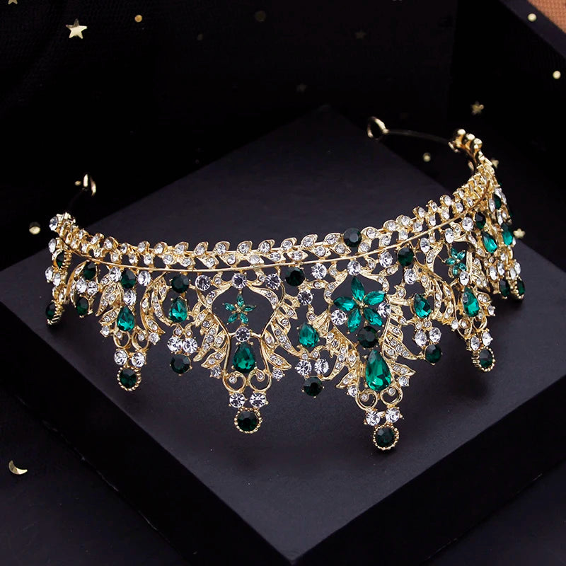 Rote Brautschmuck-Sets für Frauen, Diademe, Krone, Halskette, Ohrringe, Set für Hochzeitskleid, Braut, Kostümzubehör
