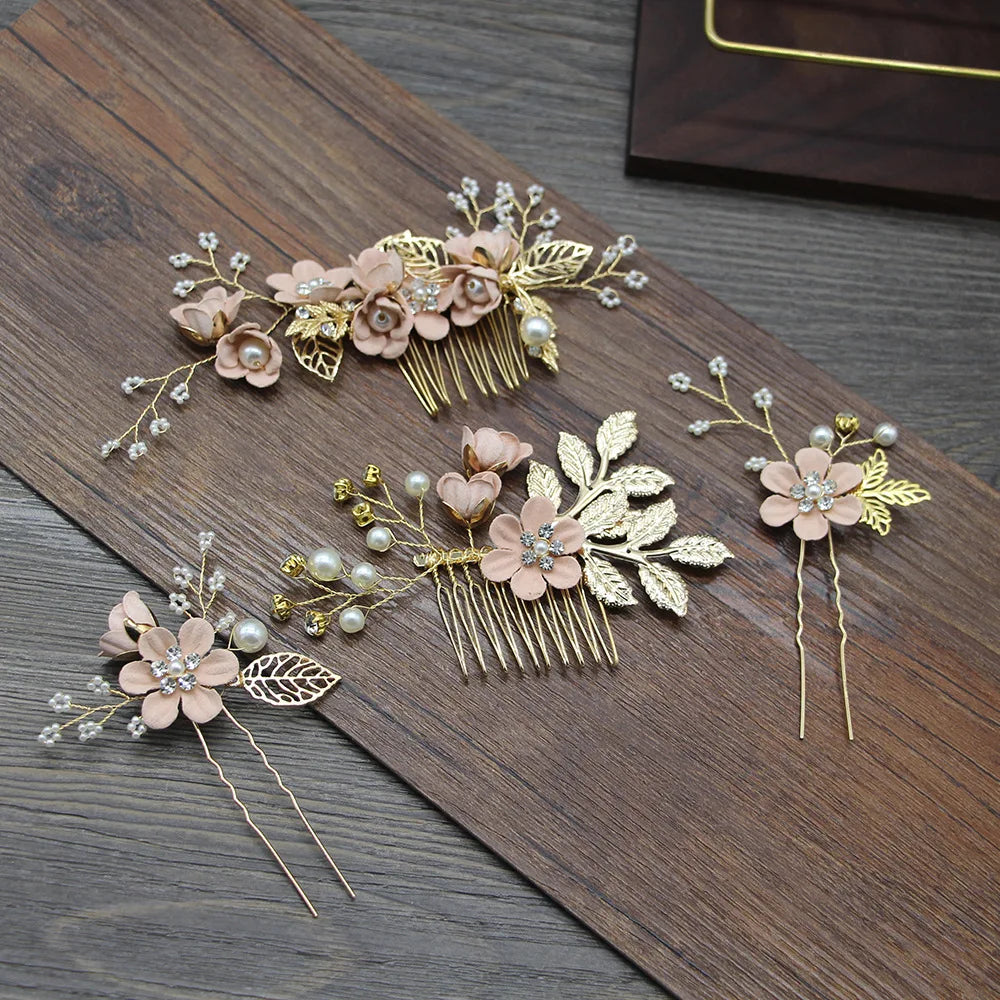 Braut Haarschmuck für Frauen Blume Perle Kopfschmuck Tiara Hochzeit Haarspange Clip Haarnadeln Braut Haarkämme Ornamente Schmuck