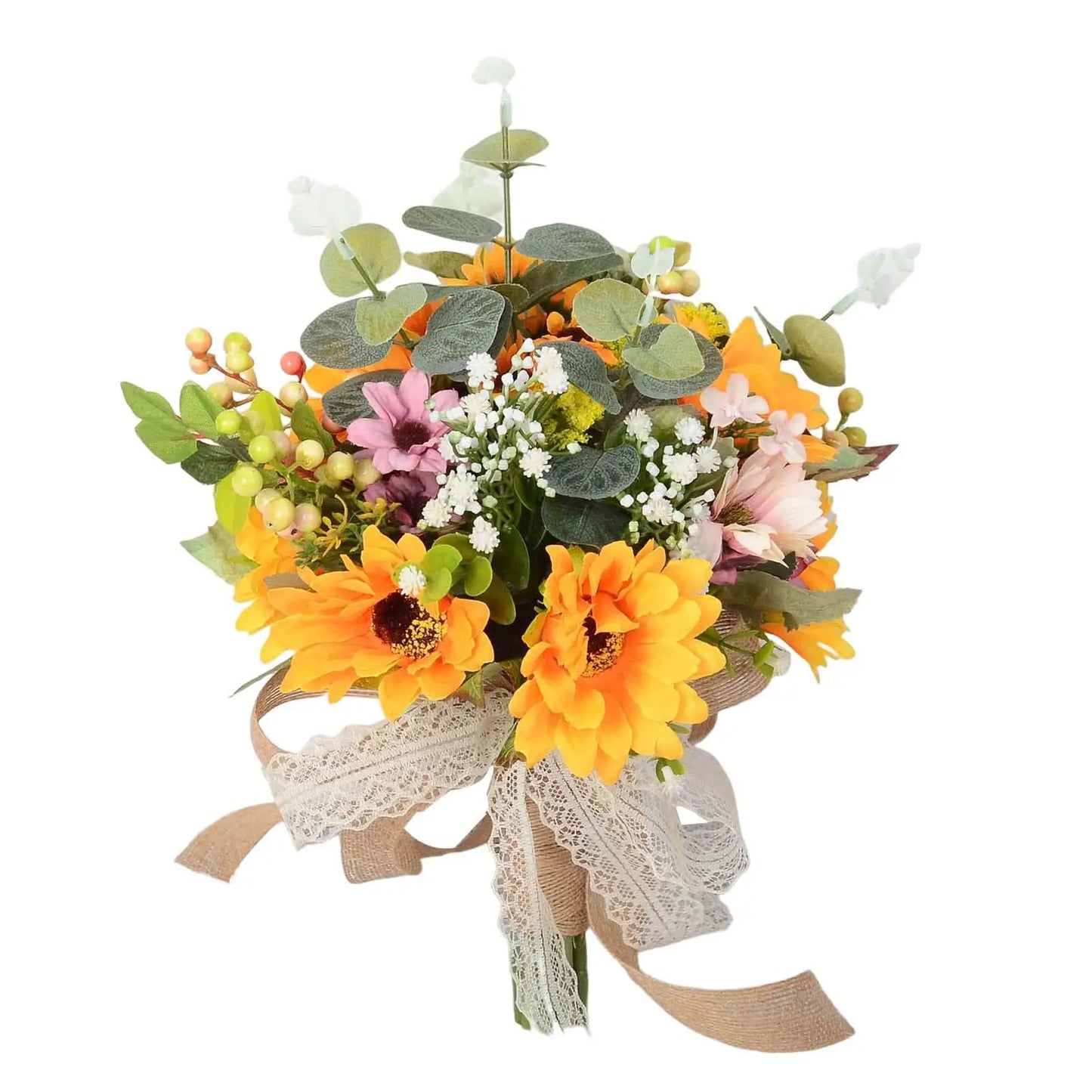 Hochzeitsstrauß, Brautstrauß mit Schleife, Sonnenblumen-Hochzeitssträuße als Einweihungsgeschenk, Tafelaufsätze