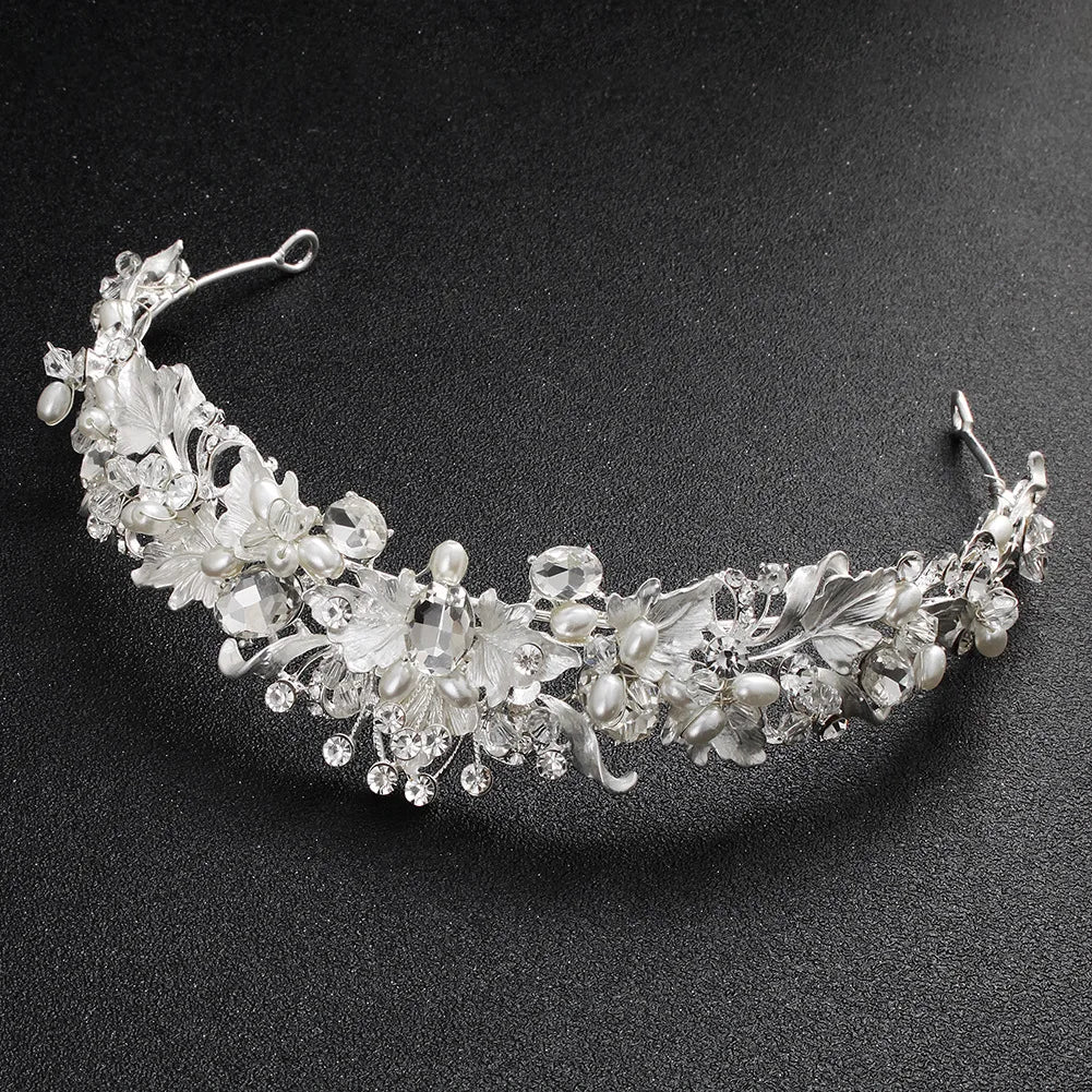 Luxus Strass Braut Diademe und Kronen Königin Krone Perle Blume Große Oval Diamant Haar Hoop Hochzeit Braut Krone