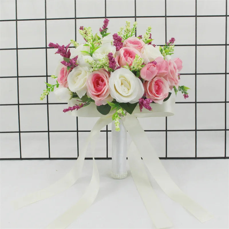 Brautstrauß, künstliche Blumen, Hochzeit, Blumen halten, weiße künstliche natürliche Rose für Brautjungfer, Braut, Hochzeitsdekorationen