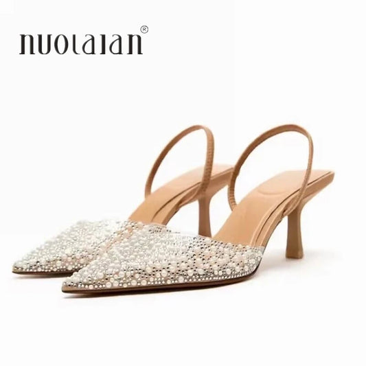 Damen Sommer Brautschuhe Frau Sandale Schuh Party High Heels Frauen Pumps Hochzeit High Heel Schuhe Perle verziert Sandalen
