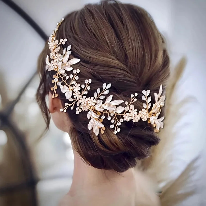 Braut Haarschmuck Kristall Perlen Stirnband Tiara Strass Blatt Stirnband Haarband Für Frauen Elegante Prinzessin Kopfbedeckung