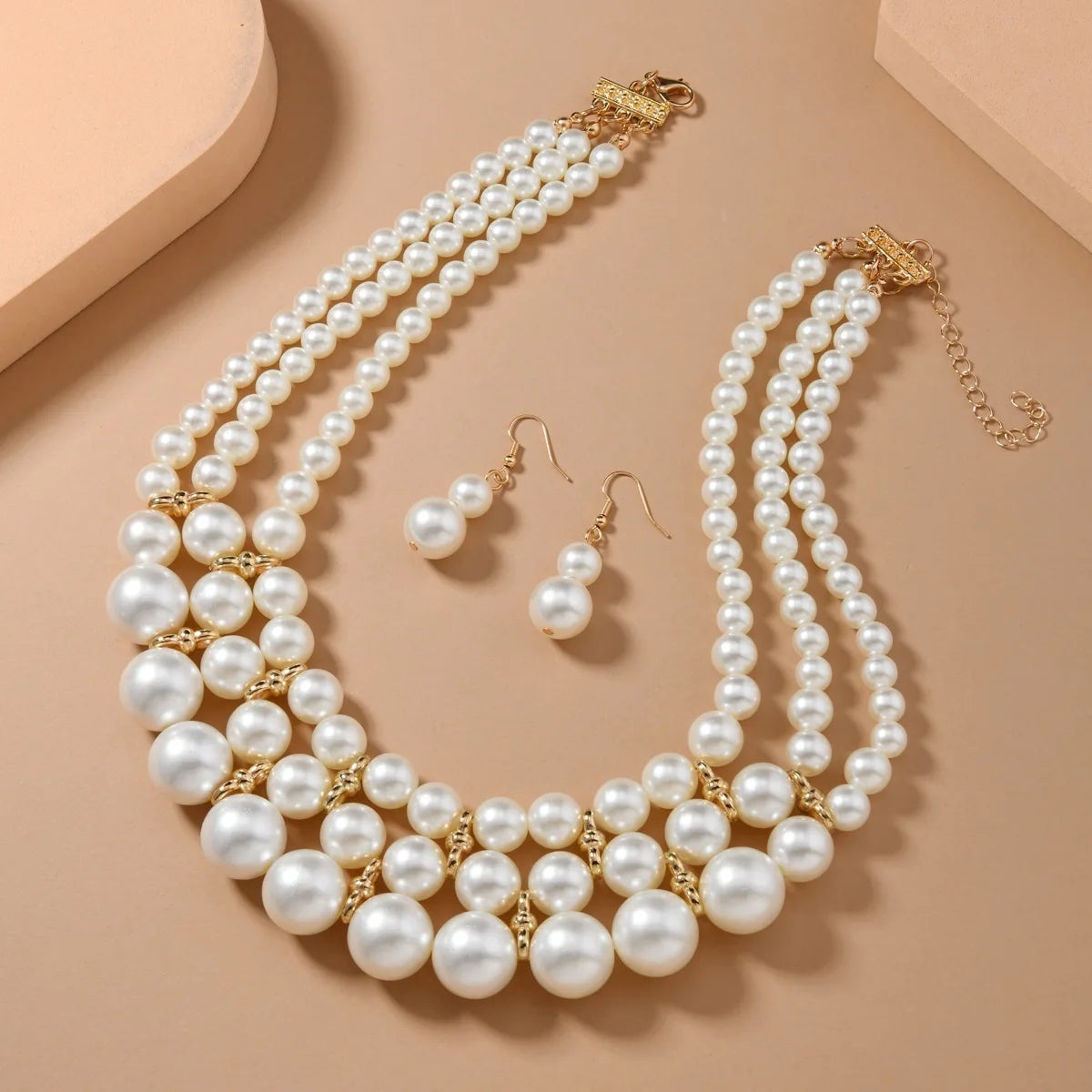 Braut Hochzeit Schmuck Set Neue Mode Mehrschichtige Handgemachte Imitation Perle Halskette und Ohrringe Damen Party Zubehör