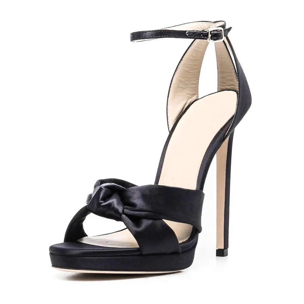 Schöne Sommerhochzeits-Brautschuhe in Fuchsia mit Satin-Knoten, Stiletto-Absatz, Schnallenriemen, Übergröße, Damen-High-Heels-Sandalen