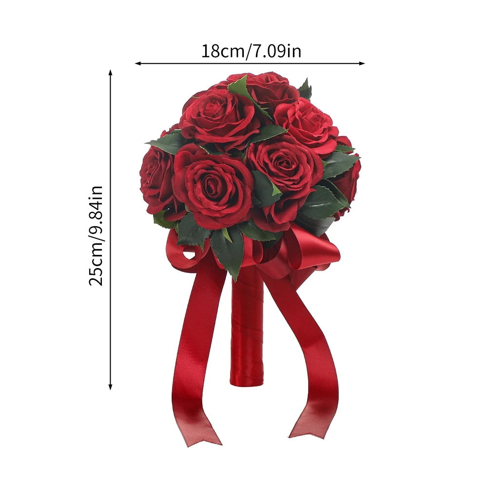 Rote Rose Brautstrauß Hochzeitsstrauß Rose mit Blumen Künstlicher Handstrauß für Hochzeitstermine Urlaubsgeschenke