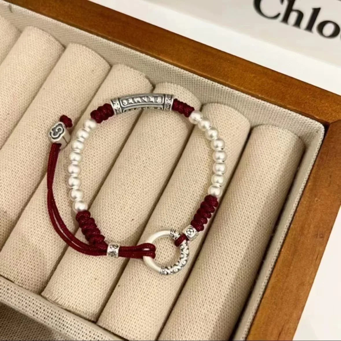Handgewebte verstellbare Vintage-Armbänder mit Mantra mit sechs Zeichen, Sicherheitsschnalle, rotes Seil, Perlenseilkette für Männer und Frauen