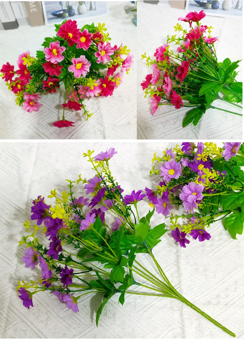 Ein Blumenstrauß mit 7 Zweigen und 28 Köpfen, süßer DIY-Hochzeitsblumenstrauß, Heimzimmer, Tischdekoration, Seidengänseblümchen, künstliche dekorative Blume