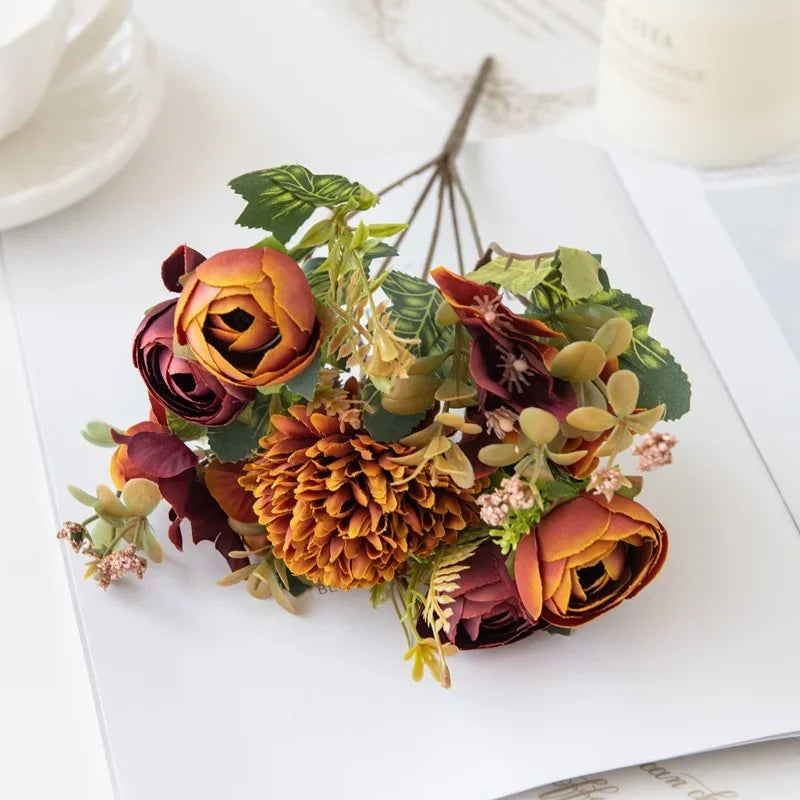 Nordischer Hochzeits-Brautstrauß, künstliche Rosen, Hortensien, Seidenblumen, Heimdekoration, Wohnzimmer, Blumen, Shooting-Requisiten