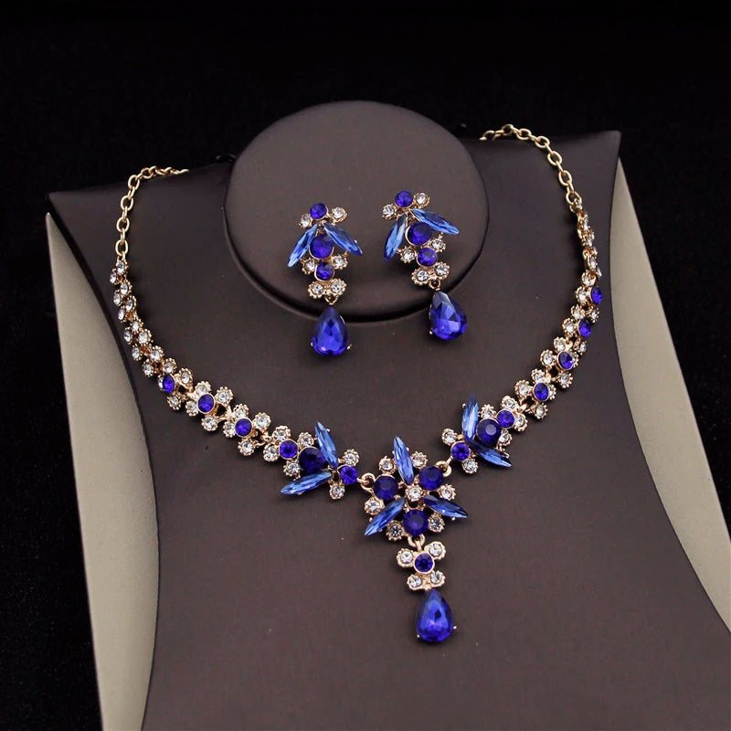 Rote Brautschmuck-Sets für Frauen, Diademe, Krone, Halskette, Ohrringe, Set für Hochzeitskleid, Braut, Kostümzubehör