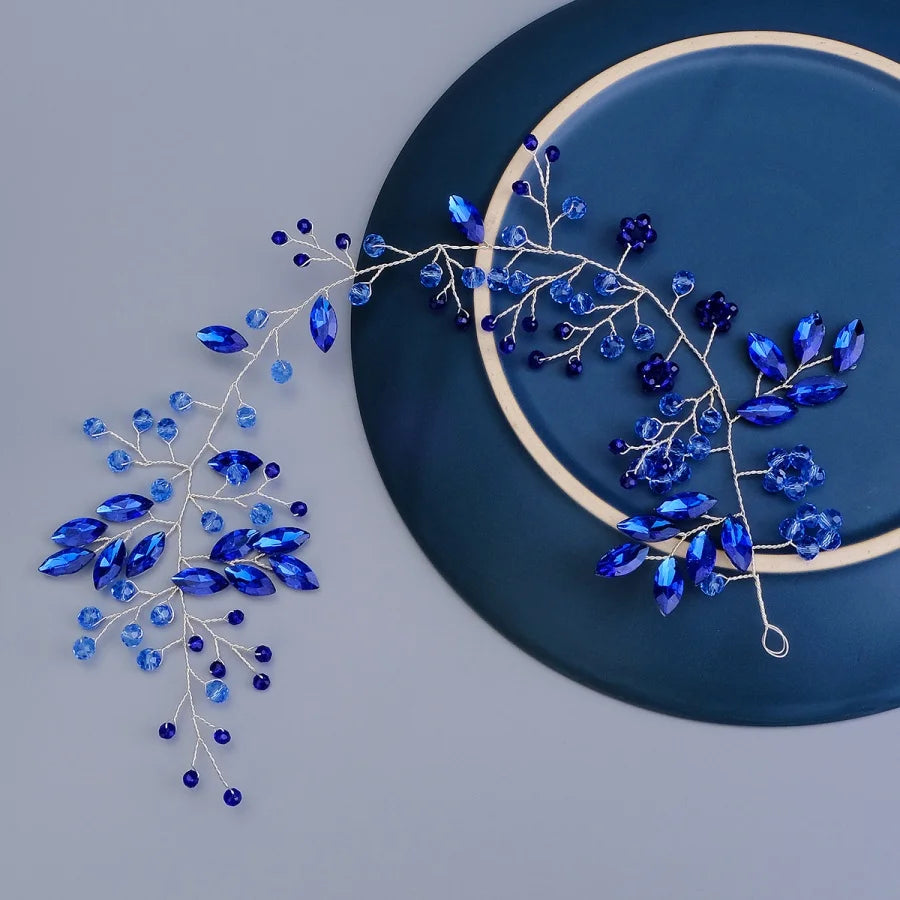 Neue Hochzeit Haar Zubehör blau Kristall Perle Haar Gürtel Hochzeit Braut Haarband Haar Ornament Haar Schmuck Braut Kopfschmuck Hea