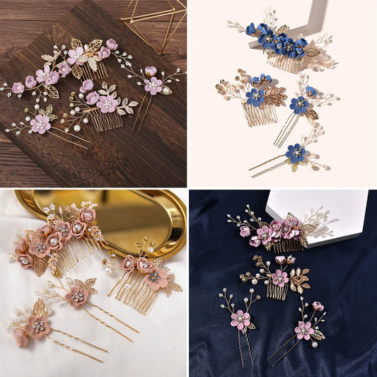Braut Haarschmuck für Frauen Blume Perle Kopfschmuck Tiara Hochzeit Haarspange Clip Haarnadeln Braut Haarkämme Ornamente Schmuck