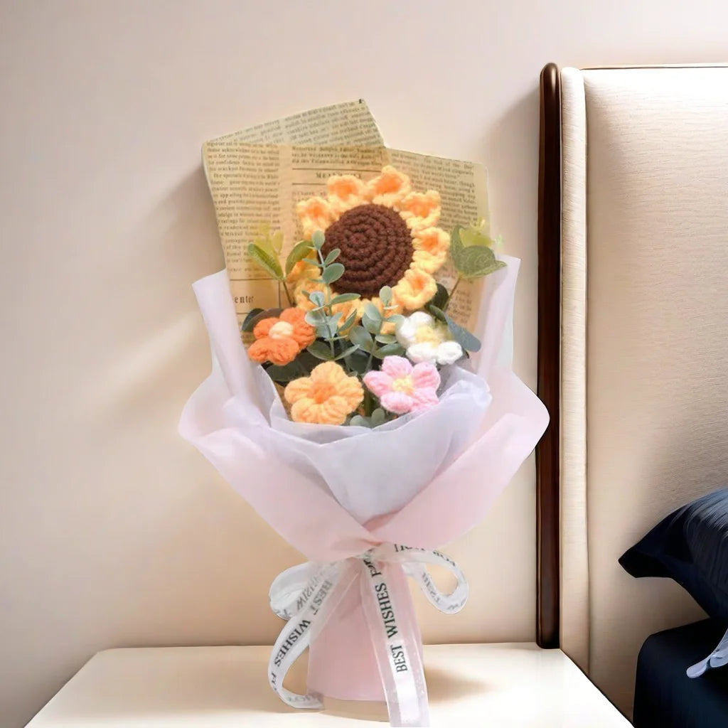 1 Stück Häkelstrauß, Efun Handgefertigter Sonnenblumen-Gänseblümchen-Strauß, Valentinstag, Jahrestag, Hochzeit, Muttertag, Geburtstagsgeschenk