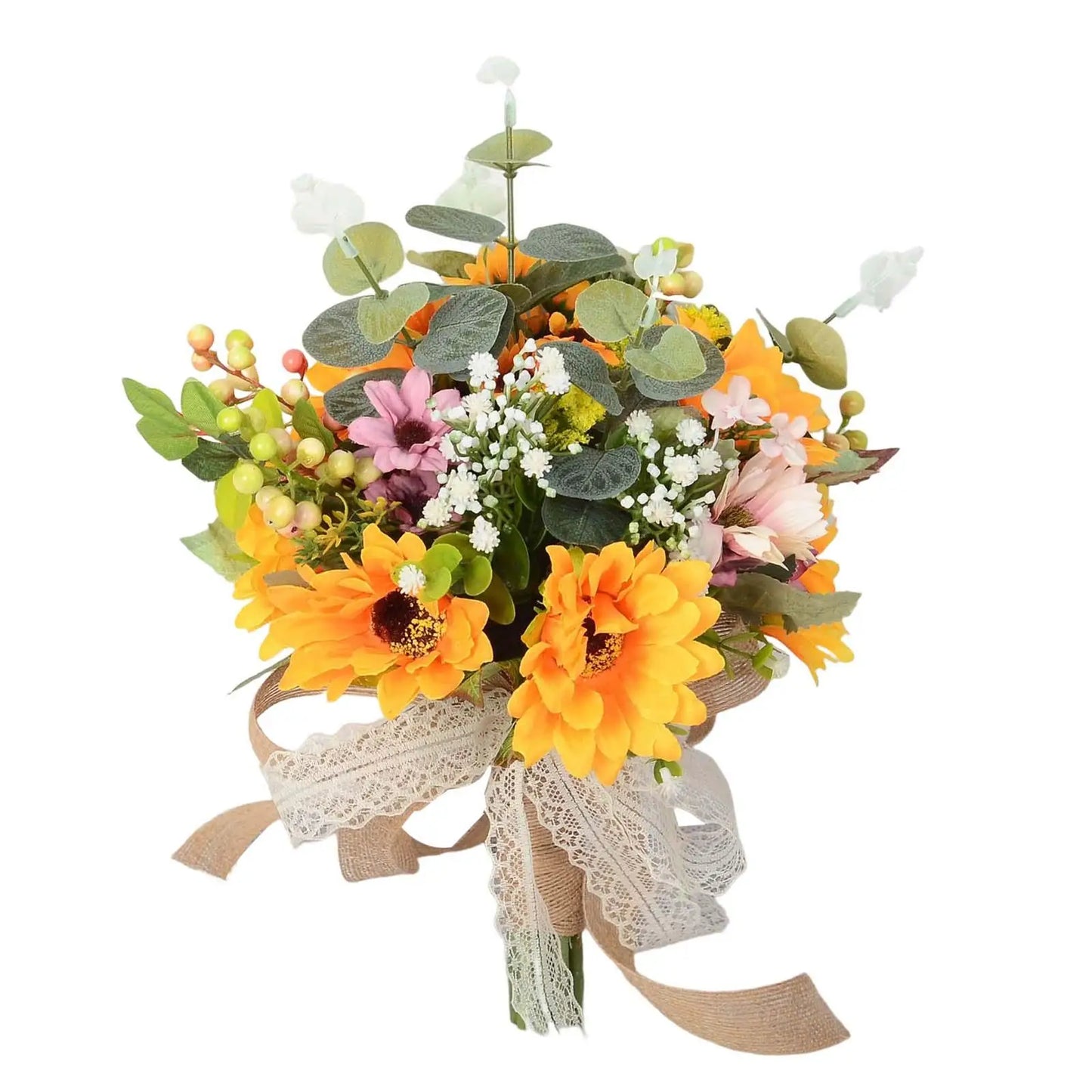 Hochzeitsstrauß, Brautstrauß mit Schleife, Sonnenblumen-Hochzeitssträuße als Einweihungsgeschenk, Tafelaufsätze