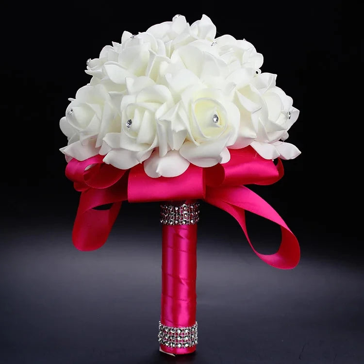 Braut Brautjungfer Bouquet Künstliche Halten Blumen Strass Bänder Hochzeit Party Kirche Hause Weihnachten Tisch Schlafzimmer Dekor
