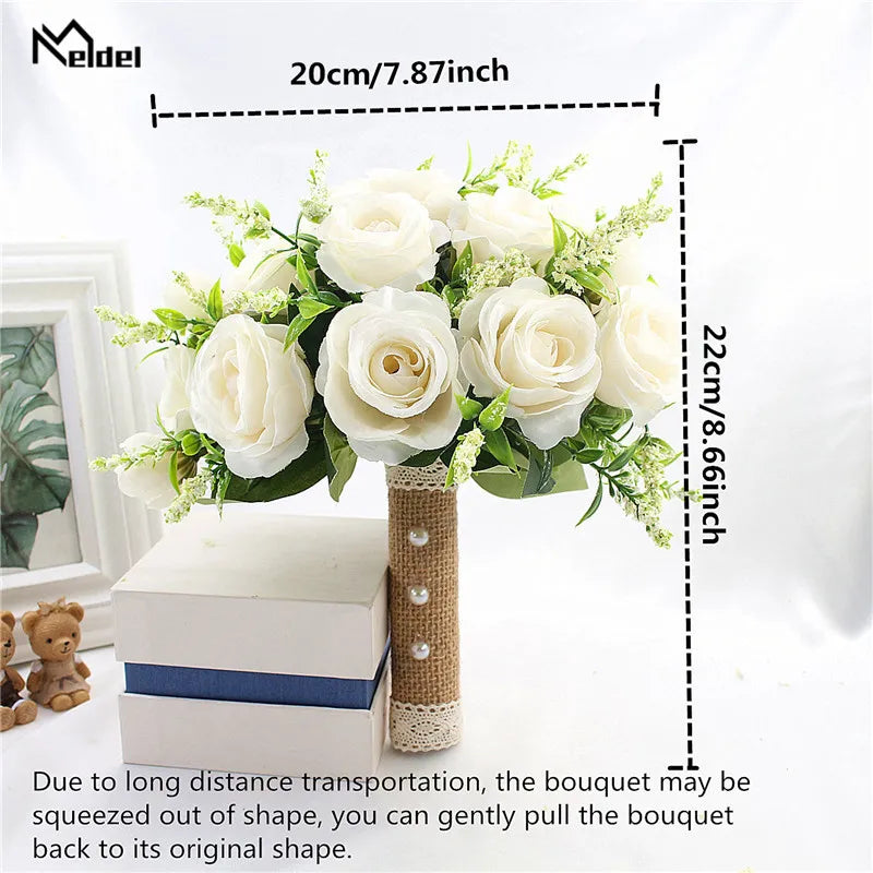 Brautstrauß, künstliche Blumen, Hochzeit, Blumen halten, weiße künstliche natürliche Rose für Brautjungfer, Braut, Hochzeitsdekorationen