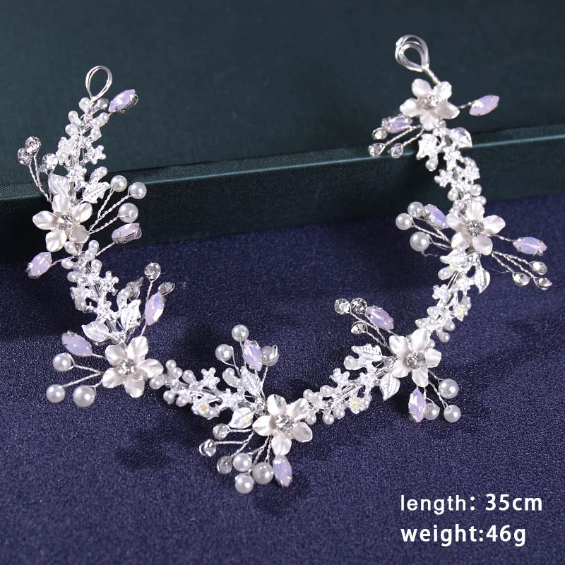Braut Haarschmuck Kristall Perlen Stirnband Tiara Strass Blatt Stirnband Haarband Für Frauen Elegante Prinzessin Kopfbedeckung
