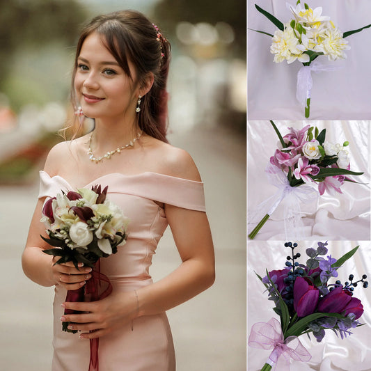 Braut Brautjungfer Hochzeitsstrauß Weiße Seidenblumen Rosen Handgemachte Künstliche Braut Mariage Bouquet Hochzeitszubehör