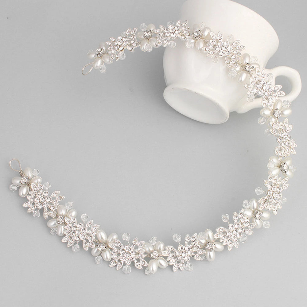 Itacazzo Braut-Kopfbedeckung, silberfarben, für Damen, exquisites Blumen-Stirnband für die Hochzeit