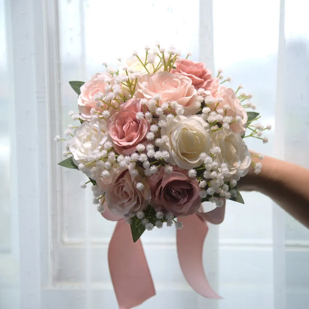 Romantischer Blumenstrauß für die Braut, Brautsträuße, Brautjungfernstrauß, künstliche Blumen, Hochzeiten im Freien und Fotoshootings drinnen/draußen