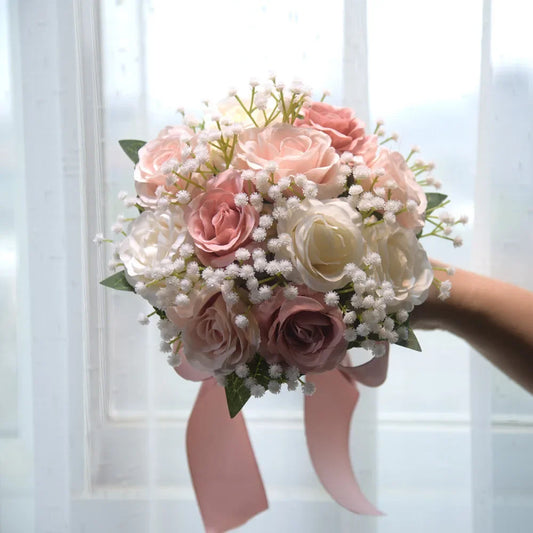 Romantischer Blumenstrauß für die Braut, Brautsträuße, Brautjungfernstrauß, künstliche Blumen, Hochzeiten im Freien und Fotoshootings drinnen/draußen