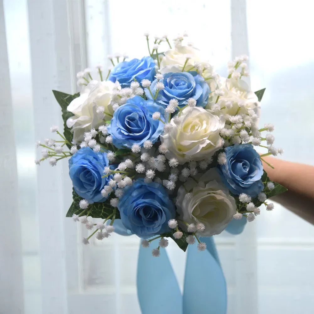 Romantischer Blumenstrauß für die Braut, Brautsträuße, Brautjungfernstrauß, künstliche Blumen, Hochzeiten im Freien und Fotoshootings drinnen/draußen