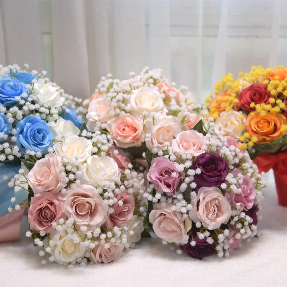 Romantischer Blumenstrauß für die Braut, Brautsträuße, Brautjungfernstrauß, künstliche Blumen, Hochzeiten im Freien und Fotoshootings drinnen/draußen