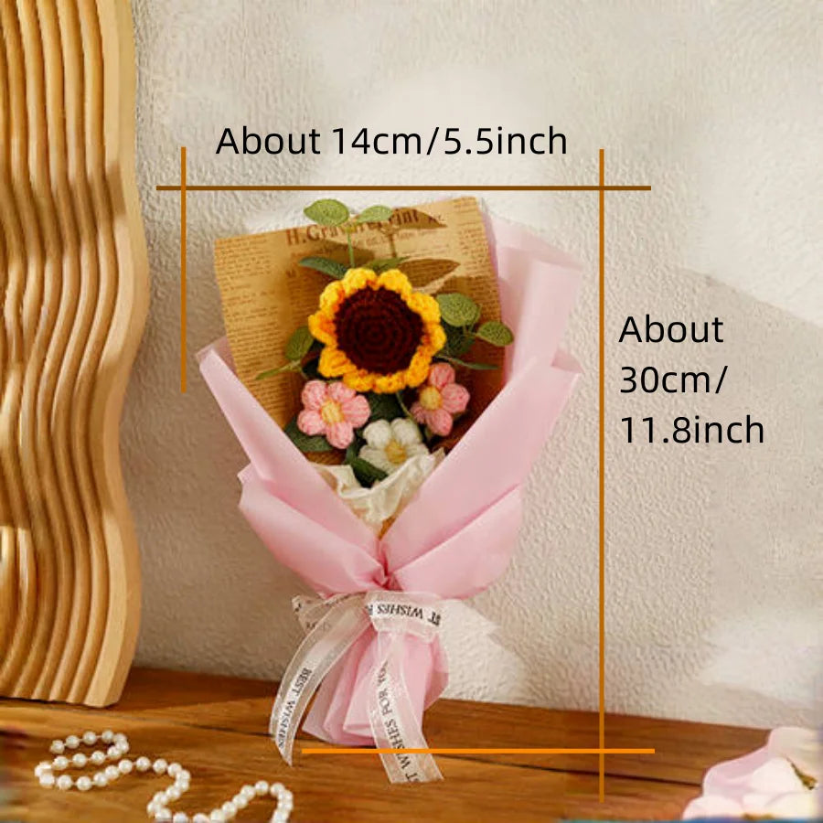 1 Stück Häkelstrauß, Efun Handgefertigter Sonnenblumen-Gänseblümchen-Strauß, Valentinstag, Jahrestag, Hochzeit, Muttertag, Geburtstagsgeschenk