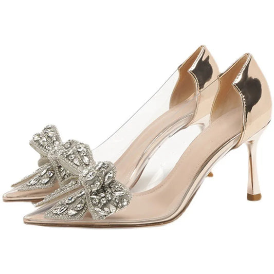 Hochzeitsschuhe Brautschuhe Frühling 2025 Neue Schleife High Heels Damen Stiletto Schuhe