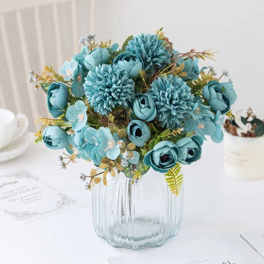 Nordischer Hochzeits-Brautstrauß, künstliche Rosen, Hortensien, Seidenblumen, Heimdekoration, Wohnzimmer, Blumen, Shooting-Requisiten